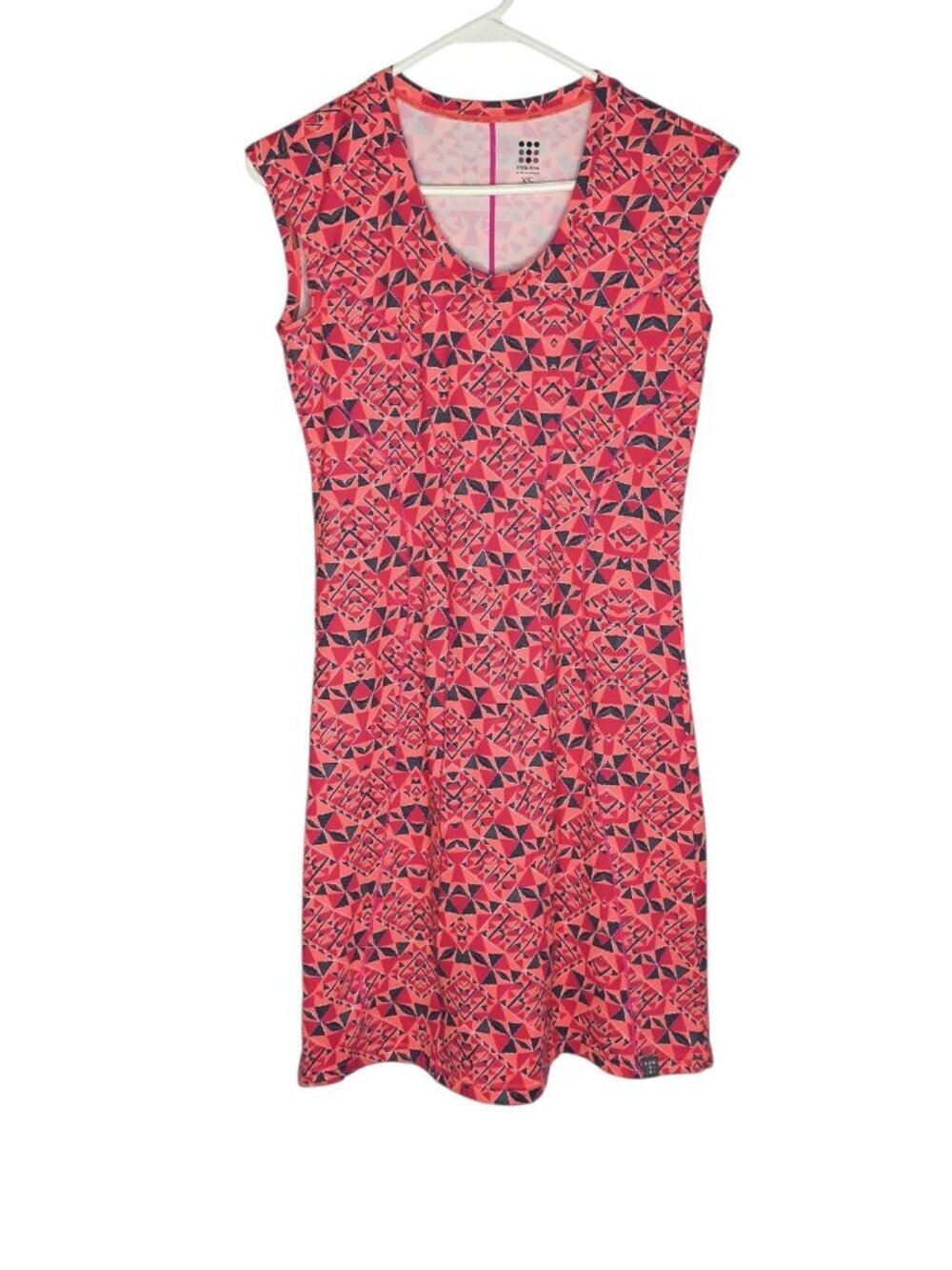 Title Nine Womens Printed Dress Sz XS Pink Gray Geometric Zip Pocket Athletic